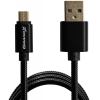 Кабель Grand-X USB-microUSB 2.1A, 1м, CU, захист - метал. оплетення, Black (MM-01B), пакування гіфтбокс  з вікном