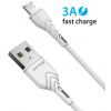 Кабель Grand-X USB-microUSB, Cu, 3A, 1м, Fast Сharge, White(PM-03W)