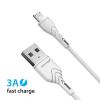 Кабель Grand-X USB-microUSB, Cu, 3A, 1м, Fast Сharge, White(PM-03W)